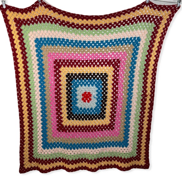 Vtg Handmade Granny Square Crochet Afghan Throw Lap Blanket 51 x55" Multicolor - Picture 3 of 4